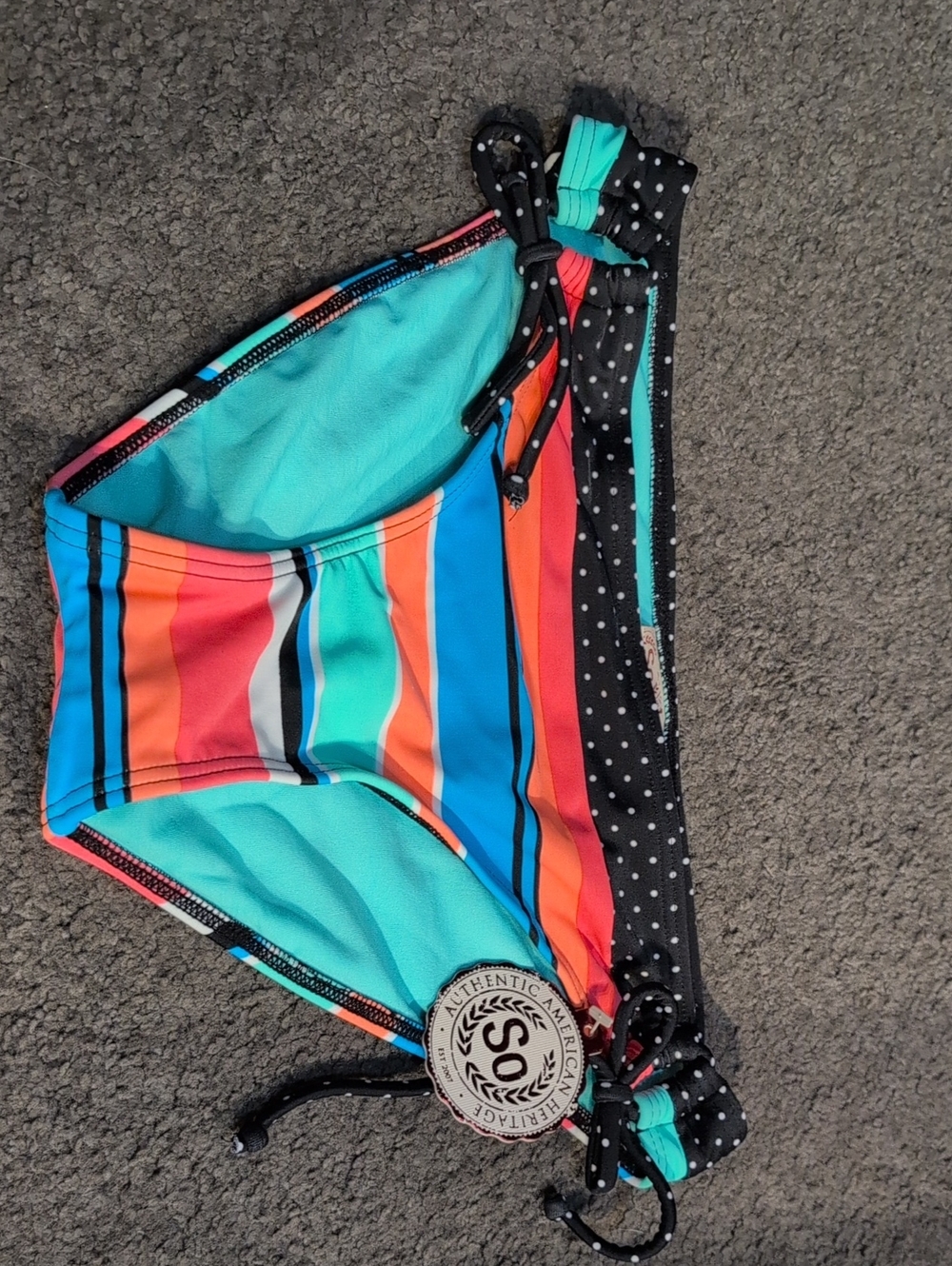 SO Striped & Polka Dot Bikini Bottoms in Turquoise, Coral, Black